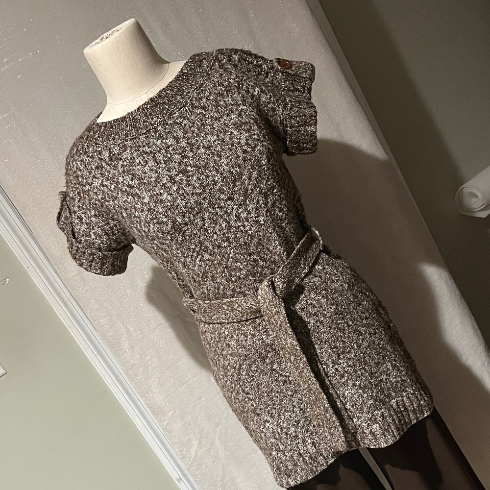 Cozy Brown Marled Knit Belted Sweater Tunic